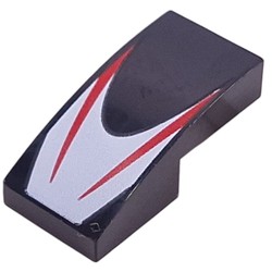LEGO part 11477pr0040 Slope Curved 2 x 1 No Studs with Red Stripes on White Background print in Black