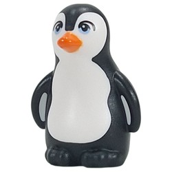 LEGO part 14733pr0003 Animal, Bird, Penguin with Bright Light Blue Eyes, Orange Beak print in Black