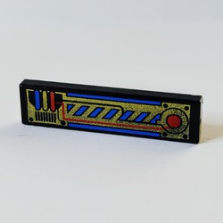 Tile 1 x 4 with Gold, Red and Blue Circuitry Print