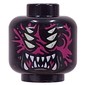 Minifig Head Arika, 6 Yellowish Green Eyes, Magenta Patterns, White Sharp Teeth/Fangs Print