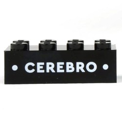 LEGO part 3001pr9981 Brick 2 x 4 with White 'CEREBRO' print in Black