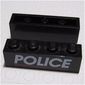 Brick 1 x 4 with Bottom Tubes, Lowered Center Cross Support with White 'POLICE' and Red Line Print