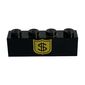 Brick 1 x 4 with Black Dollar Sign on Yellow Badge Print