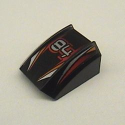 Slope Curved 2 x 2 with Lip, No Studs with '84', Orange/Red/Silver Stripes Print