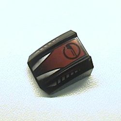 Slope Curved 2 x 2 with Lip, No Studs with Silver and Red with Circle Print