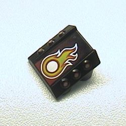 Slope 2 x 2 No Studs, with 3 Side Pistons Raised Edges and Silver/Red/Yellow Flame Print