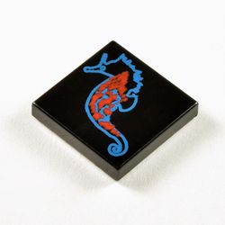 Tile 2 x 2 with Blue and Red Seahorse Print