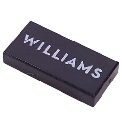 LEGO part 3069bpr9920 Tile 1 x 2 with White 'WILLIAMS' print in Black