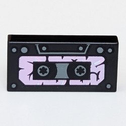 Tile 1 x 2 with Damaged Cassette Tape print