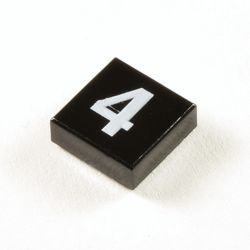 Tile 1 x 1 with White '4' Print