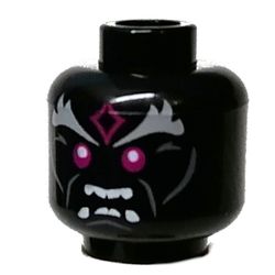 Minifig Head Vangelis, Purple Eyes, Light Bluish Gray Markings, White Fangs Print