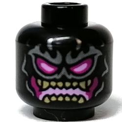 Minifig Head Crystal King, Magenta and Bright Pink Eyes and Mouth, Dark Tan Pointed Teeth Print