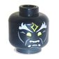 Minifig Head Skull Sorcerer, Light Bluish Gray Bushy Eyebrows, Yellowish Green Forehead Marking and Eyes, Angry Mouth Showing Teeth Print