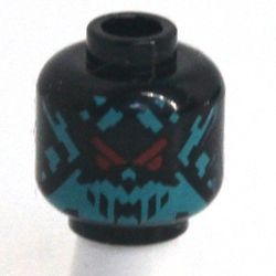 Minifig Head Red Visor, Red 'V' and Eye Stripe with 9 Vertical Stripes / Dark Turquoise Pixelated Face with Red Eyes Print
