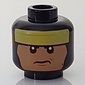 Minifig Head Batman, Balaclava with Yellow Headband, Nougat Face, Frown / Bared Teeth Print