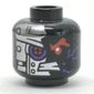Minifig Head General Cryptor / Nindroid, Red Robot Eye with Purple Edge, Metal Plating, Rivets Print