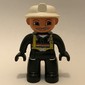 Duplo Figure with Fireman Helmet White, and Gray Mustache, Black Hands