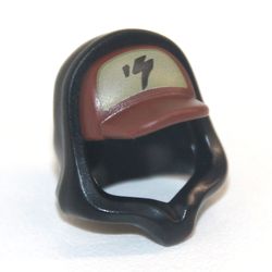 Hood over Cap, Reddish Brown Cap Pattern, Dark Tan Front with Black Symbol Print