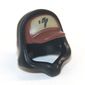 Hood over Cap, Reddish Brown Cap Pattern, Dark Tan Front with Black Symbol Print