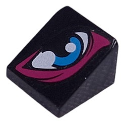 LEGO part 54200pr0016 Slope 30° 1 x 1 x 2/3 with Dark Azure/White Eye, Dark Purple Outline print in Black