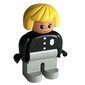 Duplo Figure, Early, Hair Bob Yellow, Light Gray Legs, 3 Buttons and Badge Print
