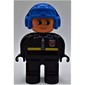 Duplo Figure, Early, Aviator Hat Blue, Black Legs, Fire Jacket with Zipper Print