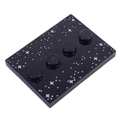 LEGO part 88646pr0004 Plate Special 3 x 4 with 1 x 4 Center Studs and Silver Stars Print in Black