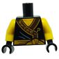 Torso Robe, Dark Brown Trim, Gold Asian Characters, Gold Tied Sash Belt Print, Yellow Arms, Black Hands