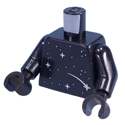 LEGO part 973c03h03pr0011 Torso, Silver Stars, Earth and Moon on Back print, Black Arms and Hands in Black