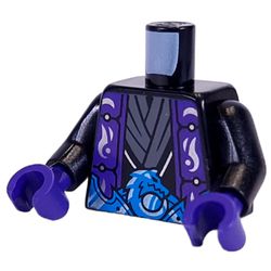 LEGO part 973c03h09pr0004 Torso, Dark Purple Rove, Big Dark Azure/Silver Belt with Dragon, Dark Bluish Grey Sash print, Black Arms, Dark Purple Hands in Black