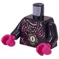 Torso, Yellowish Green Eye Pendant on Nougat Necklace, Magenta and Pink Tentacles print, Black Arms, Magenta Hands