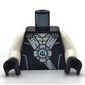 Torso Robe, White Trim, Asian Symbol on Medium Blue Circle, Silver Armor Print, White Arms, Black Hands
