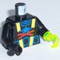 Torso Wetsuit with Blue Shark with Red X Print, Black Arms, Black Hand Right, Trans-Neon Green Hook Left