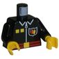 Torso Fire Flame Badge, Red Belt, Zipper and Collar Print, Black Arms, Yellow Hands