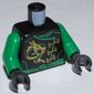 Torso Robe with Gold Clasps, Dragon, Green Sash and Asian Character and Wings on Back Print, Green Arms, Black Hands
