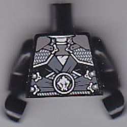 Torso Armor with Silver Plates, Dark Bluish Gray Sash Belt Print, Black Arms and Hands