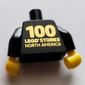 Torso Shirt with Name Tag, Light Bluish Gray Stripes / '100 LEGO Stores North America' on Back Print, Black Arms, Yellow Hands