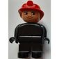 Duplo Figure, Early, Fire Helmet Red, Black Legs, White Eyes Print