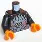 Torso, Dark Bluish Grey and Red Flames and Skull Print, Black Arms, Orange Hands