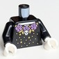 Torso Dress, Catrina, White Skeleton, Skull, Medium Lavender Flowers, Gold Stars and Dots Print, Black Arms, White Hands