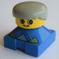 Duplo 2 x 2 x 2 Figure Brick, Spiky Bangs, Light Gray Hair, Yellow and Gray Argyle Sweater, Mustache Print