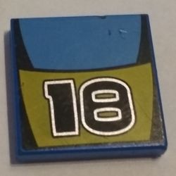 Tile 2 x 2 with Number 18 and Medium Blue / Yellow Stripes Print