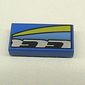 Tile 1 x 2 with Blue, Black, Silver, and Yellow Stripes Right Print