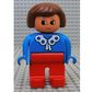 Duplo Figure, Early, Hair Bob Brown, Red Legs, with White Lace Trim Print