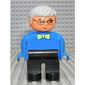 Duplo Figure, Early, with Short Parted Hair Light Gray, Black Legs, Light Lime Bow Tie, Glasses Print
