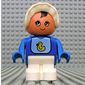 Duplo Figure, Early with Joined Legs, with White Legs, Duck Bib Print, Black Hair, and White Bonnet (Baby)