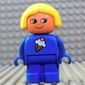 Duplo Figure, Early with Joined Legs Blue, with Ice Cream Cone Print, and Yellow Hair