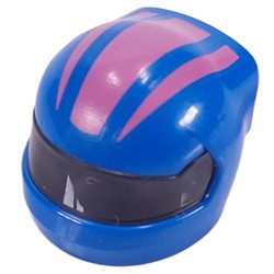 LEGO part 7071pat0001pr0006 Helmet, Formula 1 with Trans-Black Visor pattern and Dark Pink Stripes print in Bright Blue/ Blue