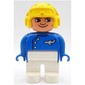 Duplo Figure, Early, Aviator Hat Yellow, White Legs, Buttons, Airplane, Turned Down Nose Paint