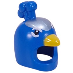 LEGO part 7773pr0001 Costume / Mask, Peacock with Yellow Beak, White Eyes, Metal Blue Top print in Bright Blue/ Blue